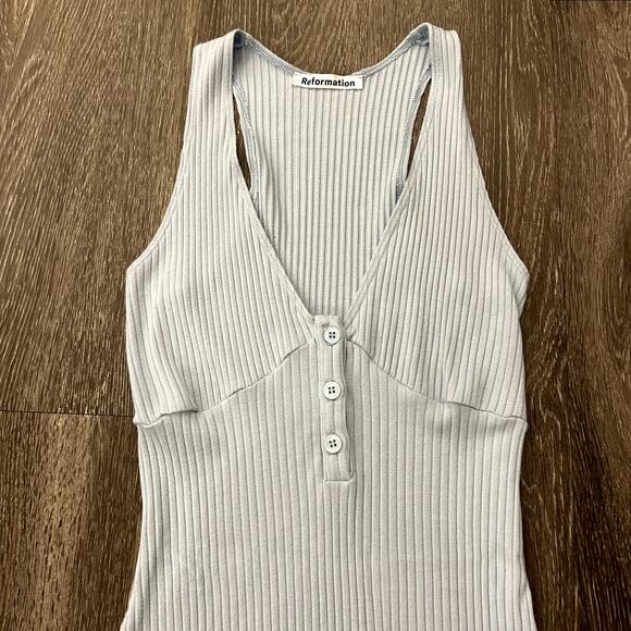EUC Reformation Paso Knit Mini Dress Light Blue Ribbed Button Front Tank Small - Picture 8 of 15